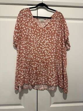 Hapitus Dusty Rose Printed V-Neck Peplum Tunic